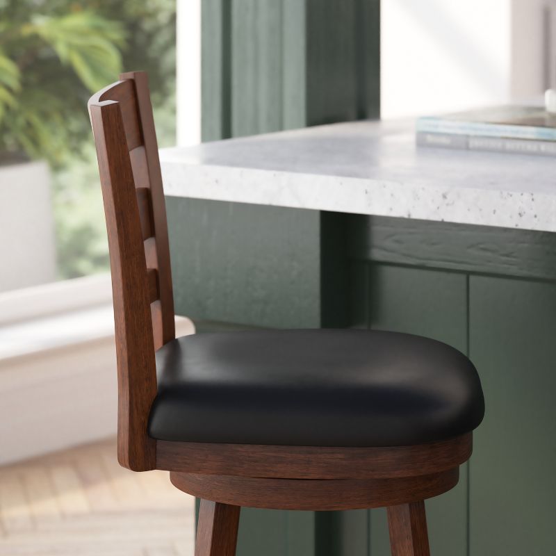Merrick Lane 24" Classic Wooden Ladderback Swivel Counter Height Stool with Upholstered Padded Seat and Integrated Footrest, 6 of 13