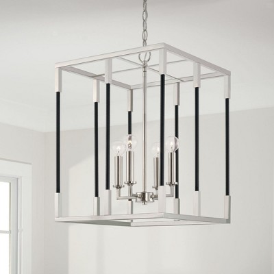 Polished Nickel and Black 4-Light Lantern Pendant