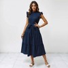 Knit & Lounge Women’s Tiered Midi Dress with Ruffle Sleeves High Neck Waist Tie Lightweight Textured Fit - 3 of 4