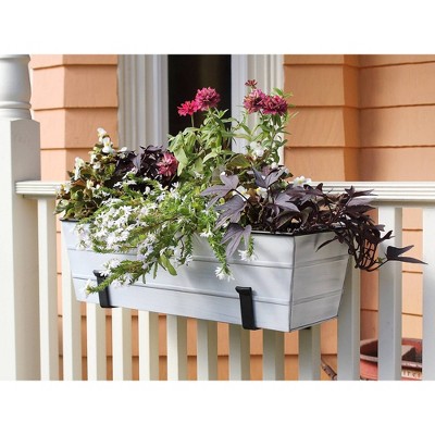 Medium White Galvanized Steel Flower Box with Wall Brackets