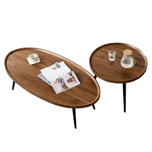 COZONY 2-Piece Walnut Nesting Coffee Table Set - Mid Century Modern Side Tables, End Tables for Living Room Small Spaces Sofa Bedside Balcony - 1 of 4