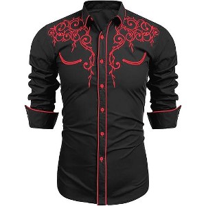 COOFANDY Men's Western Cowboy Shirts Long Sleeve Embroidered Shirt Slim Fit Casual Button Down Shirts S-XXL - 1 of 4
