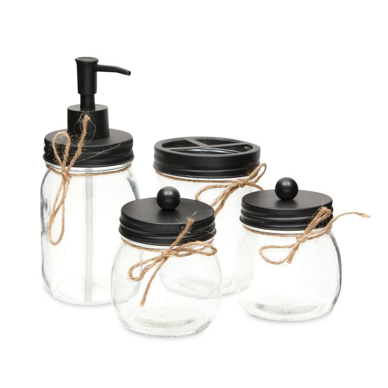 Okuna Outpost 4 Piece Glass Bathroom Accessories Set with Soap Dispenser, Toothbrush Holder, Apothecary Mason Jar, 4 of 7