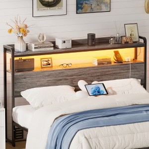 Aheaplus Storage Headboard, Head Board with Charge Station and LED Light - 1 of 4