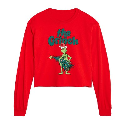 Dr. Seuss The Grinch Christmas Me & The Tree Cropped Long Sleeve T-Shirt - Red - 2 X-Large
