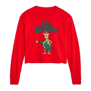 Dr. Seuss The Grinch Christmas Me & The Tree Cropped Long Sleeve T-Shirt - Red - 2 X-Large - 1 of 2