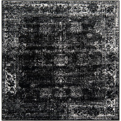 Sofia Collection Black and Ivory 6' Square Synthetic Area Rug