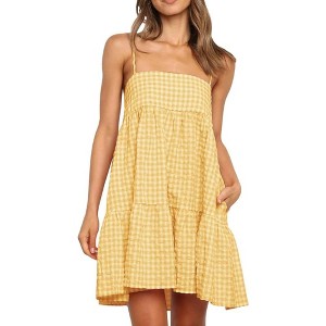 Imily Bela Women's  Pocketed Plaid A-Line Dress Ruffle Trim and Adjustable Straps - 1 of 4