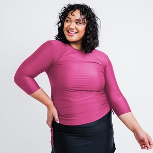 Calypsa Women's Plus Size 3/4 Sleeve Rash Guard UPF 50+ Margaux Swim Top - 1 of 3