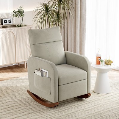 Glider Chair Upholstered Chair, Rocking Chair Nursery with High Backrest, Two Side Pocket, and Solid Wood Legs