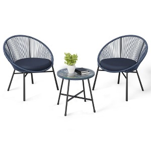 3 Piece Patio Bistro Set, Outdoor Acapulco All-Weather Chair Set with Glass Top Table and 2 Cushions - 1 of 4