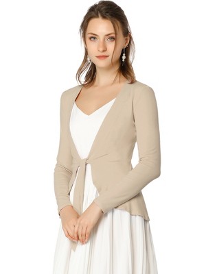 INSPIRE CHIC Women's Tie Front Long Sleeve Crop Ruffle Knit Cardigan Sweaters