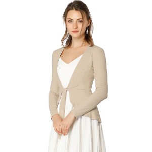 INSPIRE CHIC Women's Tie Front Long Sleeve Crop Ruffle Knit Cardigan Sweaters - 1 of 4