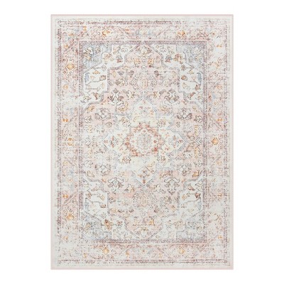Lahome  Large Floral Border Contrast Short Pile Velvet Rectangular Indoor Area Rug