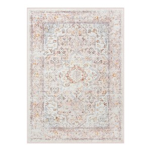 Lahome  Large Floral Border Contrast Short Pile Velvet Rectangular Indoor Area Rug - 1 of 4
