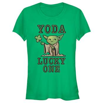 Juniors Womens Star Wars St. Patrick's Day Cartoon Yoda Lucky One T-Shirt