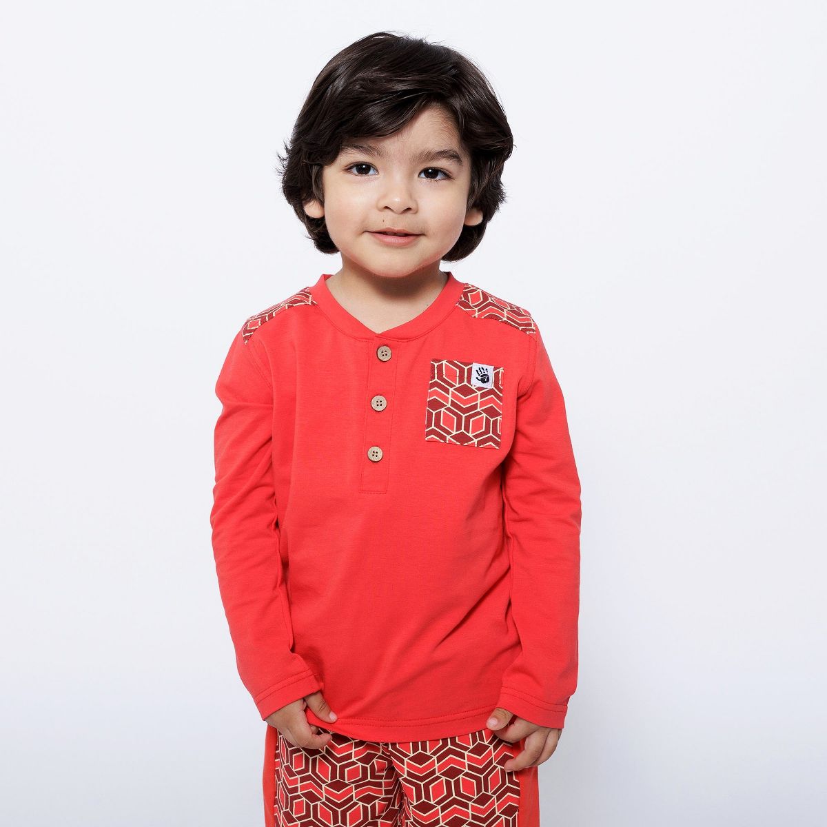 Mixed Up Clothing Boys Pocket Long-Sleeve Henley Shirt - Red Multicolor - thumbnail 3