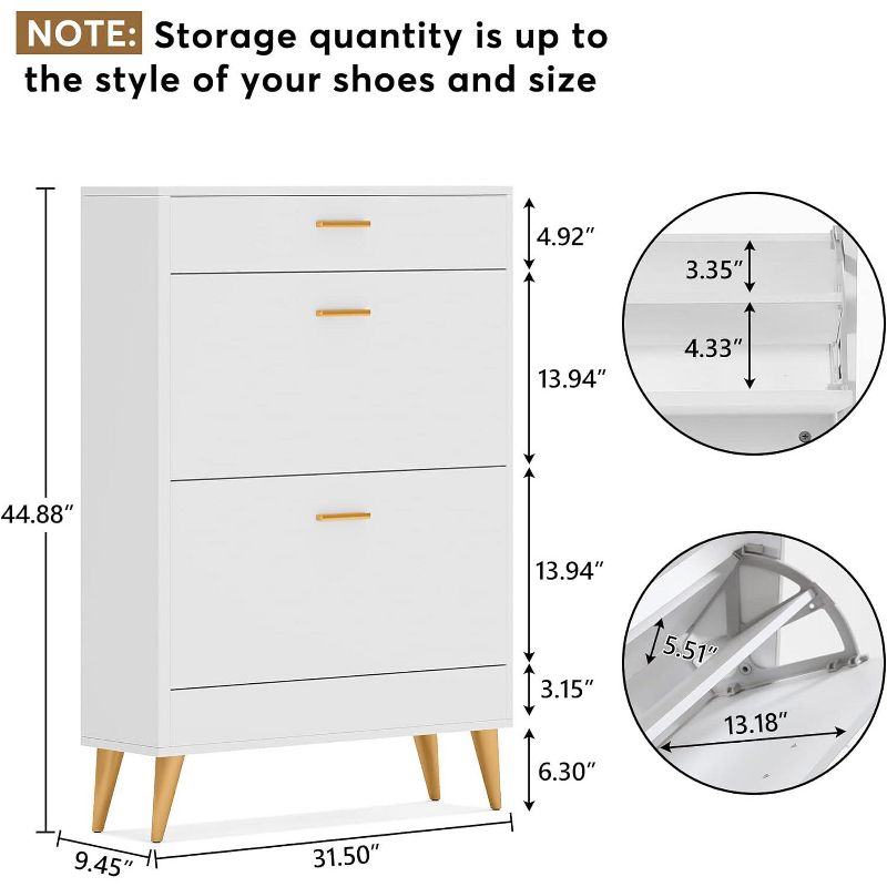 Tribesigns Modern Shoe Storage Cabinet with 2 Flip Doors and Drawer, Narrow Shoe Organizer Rack for Entryway, Closet, 3 of 10