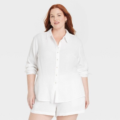 Women's Gauze Long Sleeve Collared Button-Down Shirt - Universal Thread™