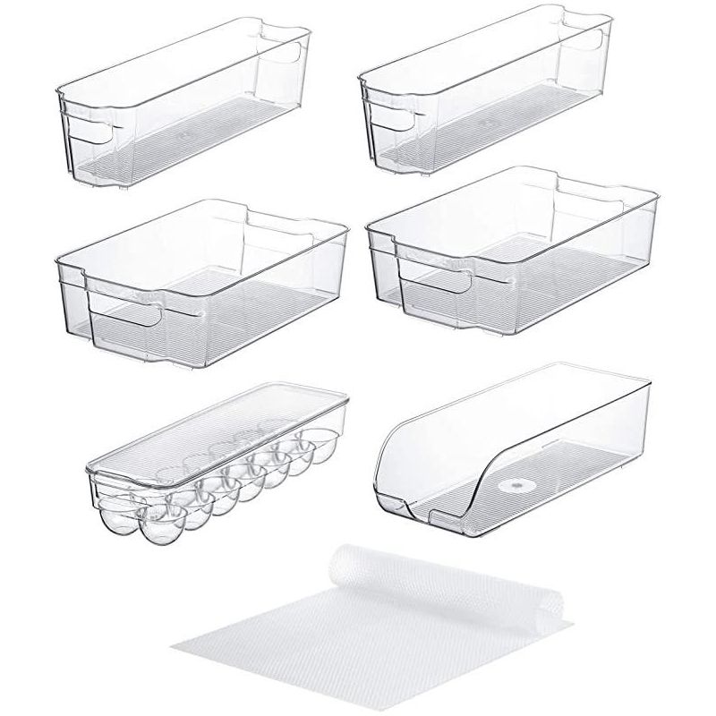 Refrigerator Bins for Food Storage - Multipurpose Stackable Clear Plastic Fridge Organizers with Handles and 4 Precut Shelf liners - HomeItUsa, 2 of 8