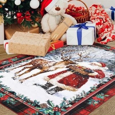 Indoor Christmas Rugs for Entryway Washable Non-Slip Winter Holiday Decor Christmas Tree Santa Claus Area Rug For Kitchen