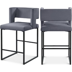 Meridian Furniture,Caleb Grey Velvet Counter Stool, Set of 2 - 1 of 4