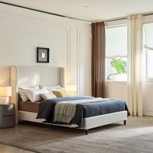 Sapphtopaz Modern Bed Frame with Wingbacks Headboard Upholstered Platform Bed with Solid Wood Feet for Bedroom,No Box Spring Needed - 1 of 4