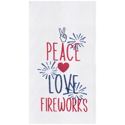 C&F Home Peace, Love, Fireworks Embroidered Cotton Flour Sack Kitchen Towel Patriotic Dishtowel Decoration