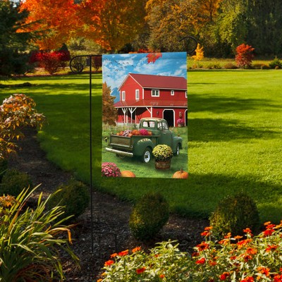 Farm Fresh Mums Autumn Garden Flag with Pickup Truck Design
