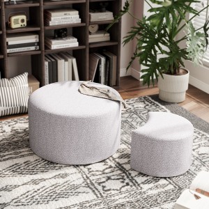 VYNXARIA Upholstered Nesting Coffee Tables Set of 2 - Beige Fabric Ottoman & Side Table - 1 of 4