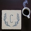 Personalization Mall Farmhouse Floral Personalized Letter Tumbled Stone Coaster Set - 3 of 4