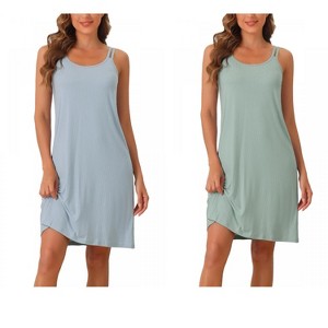 INSPIRE CHIC Women's 2 Pcs Sleeveless A-Line Sleepdress Dual-Strap Knee-Length Cami Nightgowns - 1 of 4