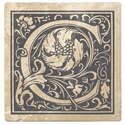 Christmas by Krebs Set of 4 Ivory and Gray "C" Square Monogram Coasters 4"