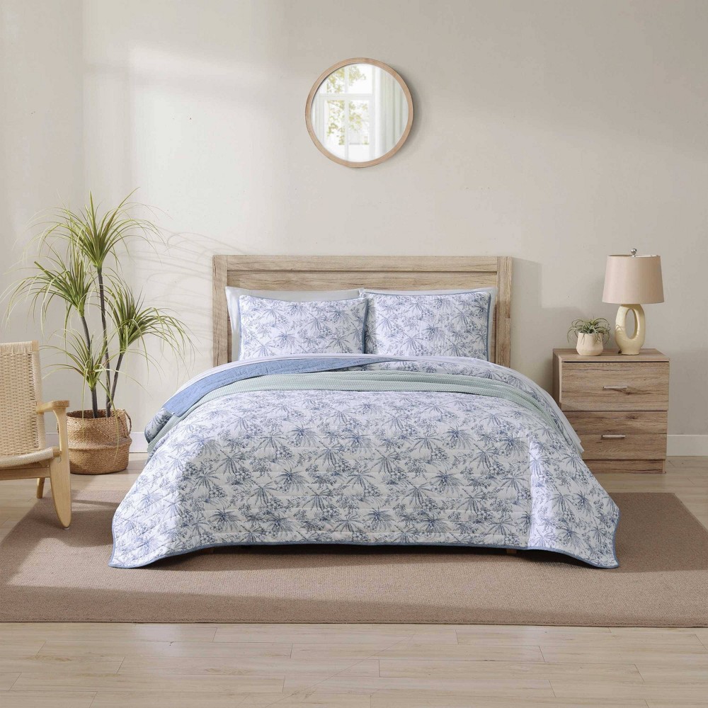 Photos - Bed Linen Tommy Bahama Twin Pen and Ink Palm 100 Cotton Quilt Set Blue  
