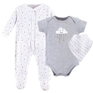 Hudson Baby Infant Unisex Cotton Sleep and Play, Bodysuit and Bandana Bib Set, Gray Clouds - 1 of 1