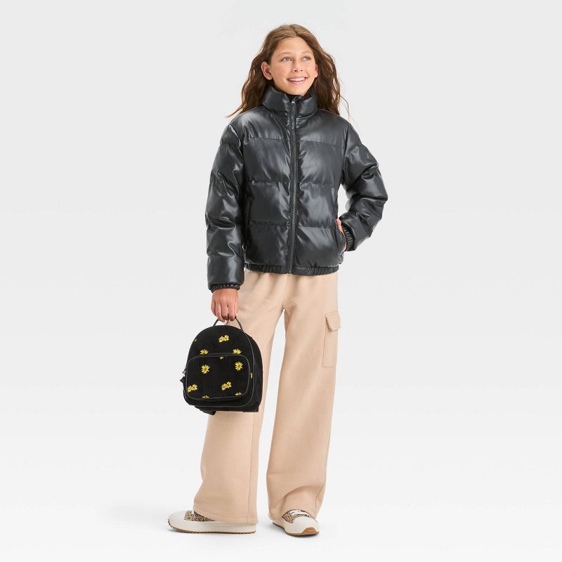 Girls' Solid Cropped Puffer Jacket - art class™ Black, 4 of 5