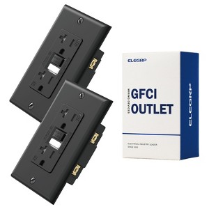 ELEGRP Black 20 Amp 125V Tamper Resistant Duplex Self-Test GFCI Outlet with Night Light, with Wall Plate (2-Pack) - 1 of 1