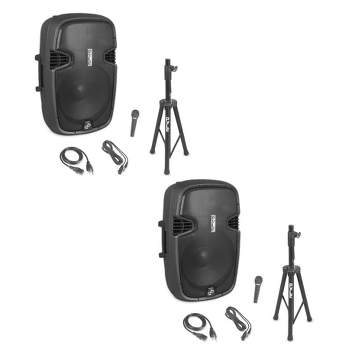 Pyle PPHP155ST 1500 Watt Portable Bluetooth PA Loud Speaker System with Convenient Carry Handle, Speaker Tripod Stand, and Wired Microphone (2 Pack)