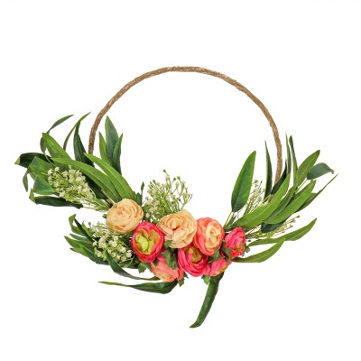 16" Artificial Eucalyptus and Buttercups Hoop Wreath - National Tree Company