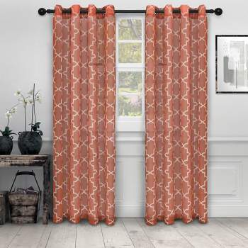 Decorative Quatrefoil Embroidered Sheer Curtain Set with 2 Panels and Rod Pockets by Blue Nile Mills
