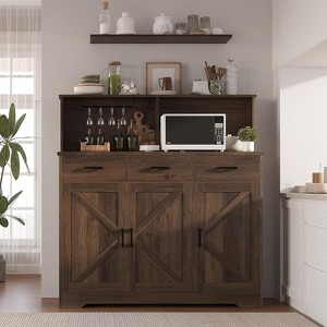 Farmhouse Buffet Cabinet with Storage, Large Wood Coffee Bar Cabinet with Drawers, Doors & Shelves, Kitchen Sideboard Table, Grey - 1 of 4