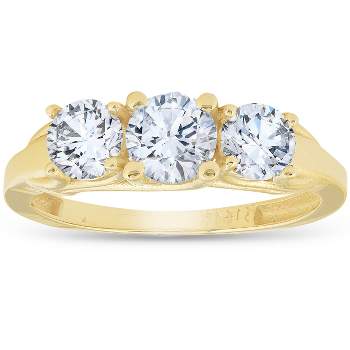 Pompeii3 1.40 Ct Genuine Diamond Three Stone Engagement Ring 14k Yellow Gold