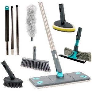 5 Star Super Deals Microfiber Mop &  Broom 7 in 1 Cleaning Tool Mop Broom Bendable Duster 2 in 1 Squeegee & Dryer Tile Scrubber & Scrub Brush Sponge - 1 of 4