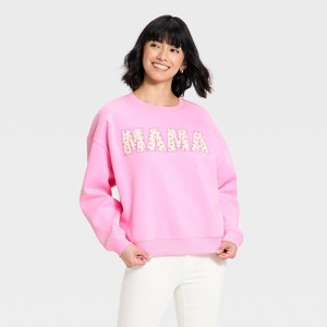 R♡mama Women's Crewneck Mama Graphic Pullover Sweatshirt - Light Pink XL