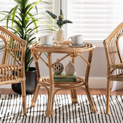 Cariel 21.5" Natural Brown Rattan Round Coffee Table with Storage