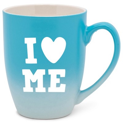 Elanze Designs I Heart Me Two Toned Ombre Matte Teal and White 12 ounce Ceramic Stoneware Coffee Cup Mug