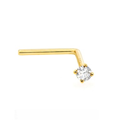 COCHARM 14K Solid Gold Nose Stud – L-Bend Bone Style, 18G 1.0mm, With 1.5mm CZ, Press Fit, Gift Box