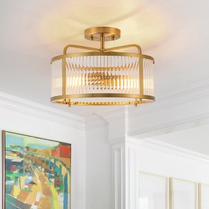 LLHZSY 13 2/5" Striped Glass Drum Ceiling Chandelier 2-Light Semi-Flush Mount Light Fixture for Bedroom Kitchen Dining Room Hallway Entrance - 1 of 4