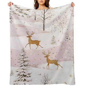 FIONECA Elegant Gold Reindeer Christmas Blanket with Snowy Landscape Pattern Soft Warm Holiday Decor Throw 30x40 inches - 1 of 4