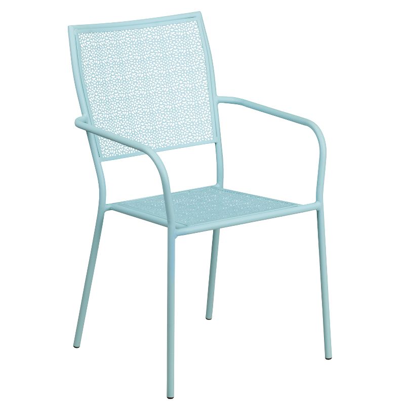 Emma and Oliver Commercial 28" Square Metal Folding Patio Table Set w/ 2 Square Back Chairs, 4 of 5